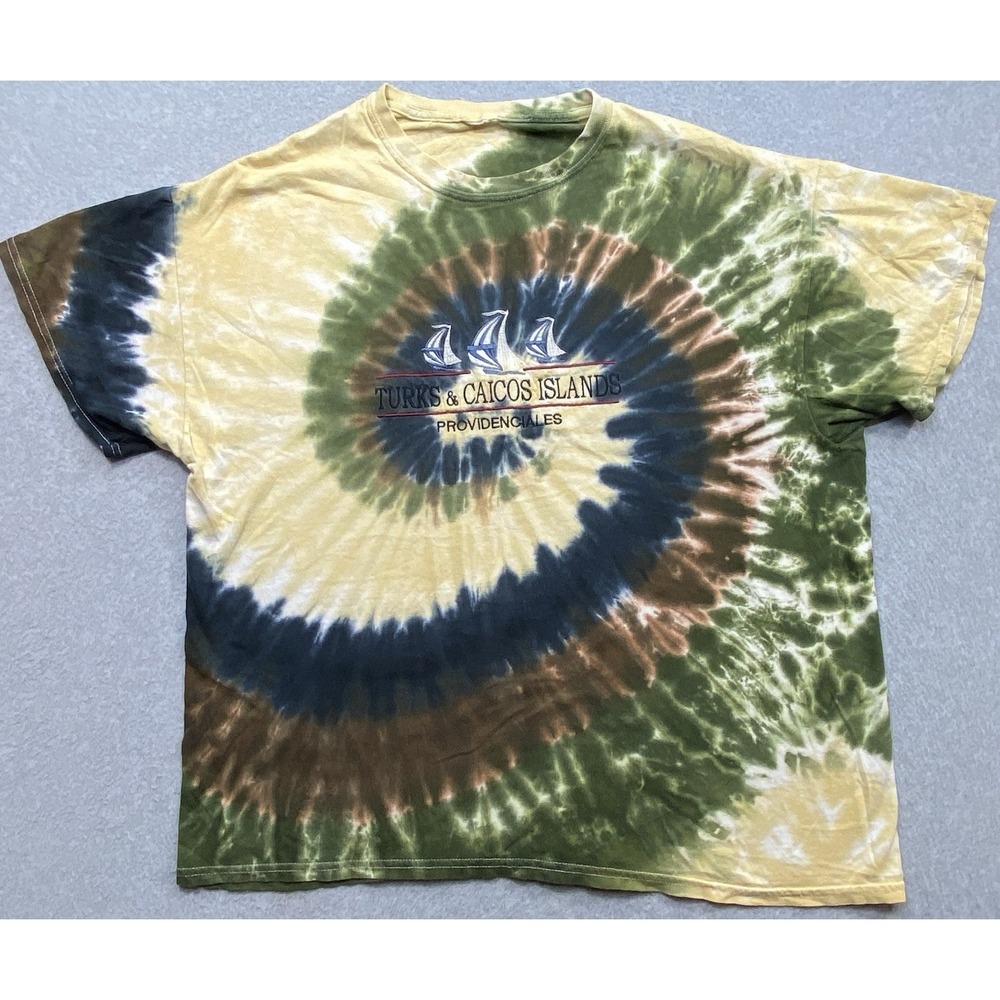 Turks and Caicos Islands Sailboats Tie Dye Shirt Sz L Embroidered Providenciales